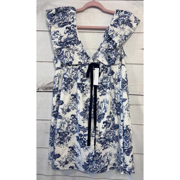 OPT Dresses & Skirts - OPT One Pretty Thing Dress Size MED NWT White Blue Floral Print Ruffles Preppy